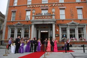 Front of Westenra Arms Hotel and a few matriculants of the matric ball