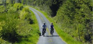 Couple on bicycles taking a ride