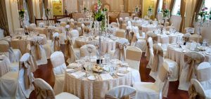 Round tables with chairs and wedding deco
