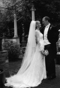 Bride an groom looking at each other