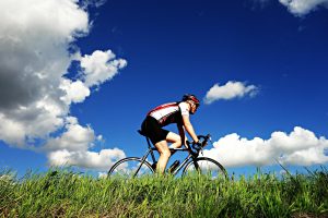 Male cycling through the gardens