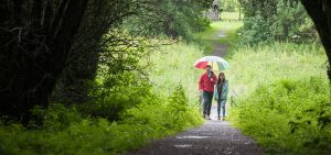 Couple taking a walk through the gardens