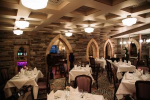 Restaurant setting with tables and chairs