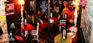 Restaurant setting with tables and chairs